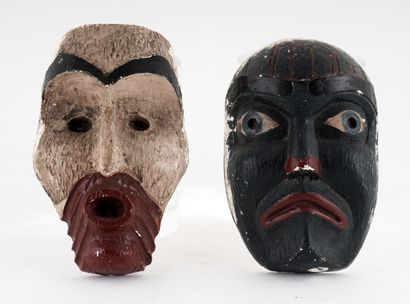 Tourist masks (2) in polychrome plaster,...