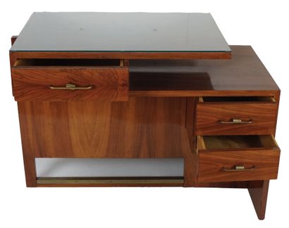 null Art Deco Mahogany Desk with bronze harweare, opens with 3 drawers. Circa 19...