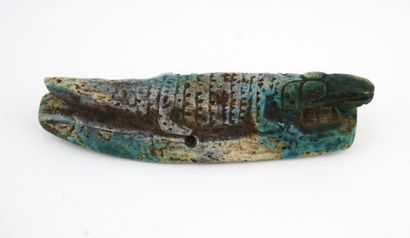 Crocodile-shaped faience statuette, Roman-Egypt...
