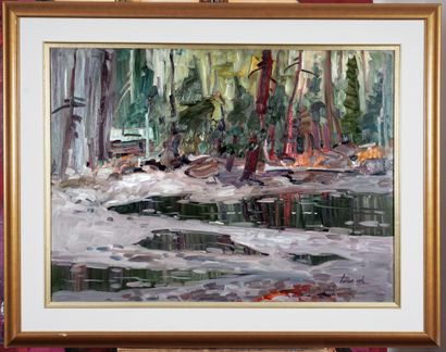 null CÔTÉ, Bruno (1940-2010)

"Camp Forestville"

Oil on masonite

Signed on the...