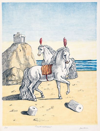  DE CHIRICO, Giorgio (1888-1978) 
"I cavalli mediterranei" (1972) 
Lithographie 
Signée...