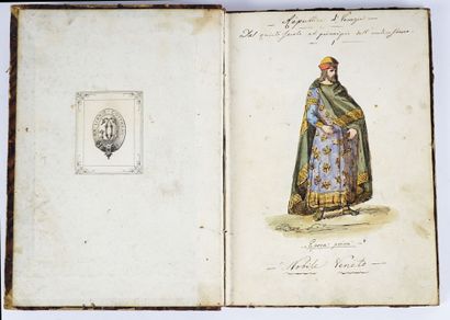 null "GREPPI, COSTUMI" - Notebook of watercolor drawings [1844]. Format in-4 Collection...