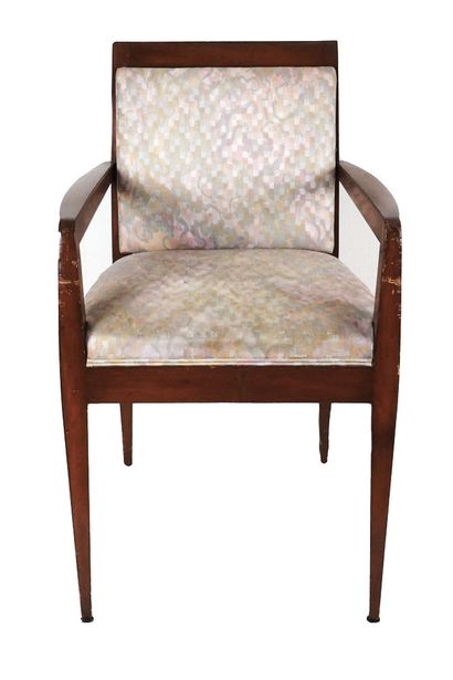 null Jacques Émile Ruhlmann mahogany armchair, with a plain square upholstered backrest...