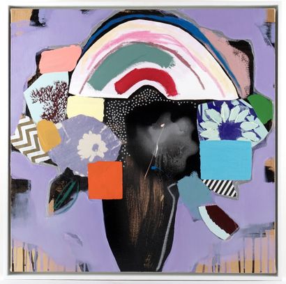 null FILLER, Emily (1982-) 

"Vase of flowers (Purple Rainbow)"

Oil and collage...