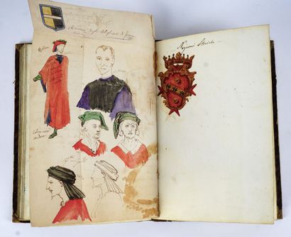 null "GREPPI, COSTUMI" - Notebook of watercolor drawings [1844]. Format in-4 Collection...