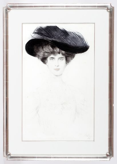  HELLEU, Paul César (1859-1927) 
"Le chapeau à plume, Melle Liane de Pougy", Lady...
