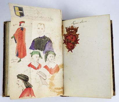 null "GREPPI, COSTUMI" - Notebook of watercolor drawings [1844]. Format in-4 Collection...