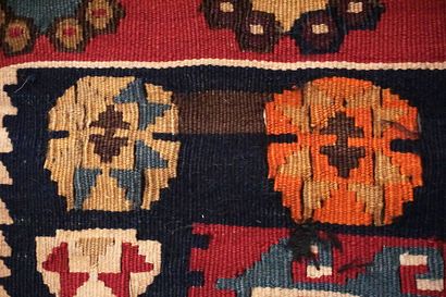  Pair of Central Anatolian Kilim rugs made up of two flat woven panels with dark...