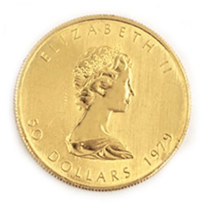 null Une monnaie en or du Canada Feuille d'érable, "Fine Gold 1oz or pur 999" 1979....