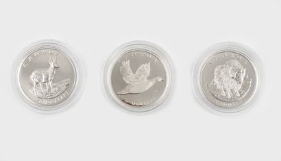 null Trois monnaies de 75 dollars série de la Faune Canadienne 1999, 2000 et 2001...