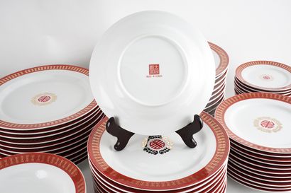 null Large ninety-one piece dinnerware set in red and gold, from Taiwan, including...