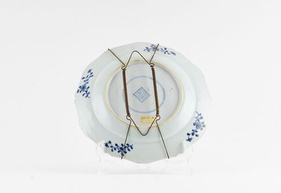 null Porcelain plate in blue and white with traditional Chinese landscape motif,...