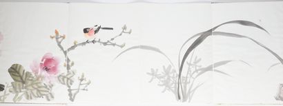 null Album en acordéon: aquarelle sur papier « Jardin d’oiseaux », dans le style...