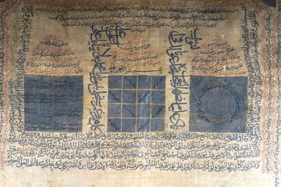 null Fragment of an ancient Islamic manuscript from the 16th or 17th century on fabric,...