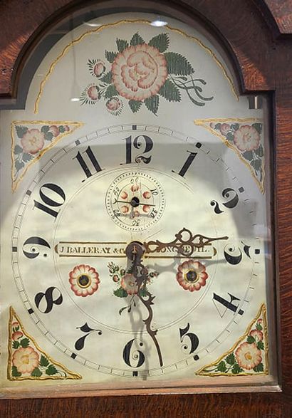 null Grandfather clock with natural wood patina, the dial decorated with flowers,...