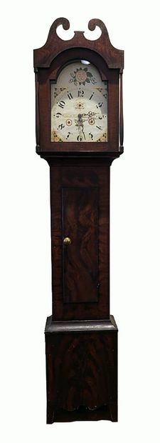 null Grandfather clock with natural wood patina, the dial decorated with flowers,...