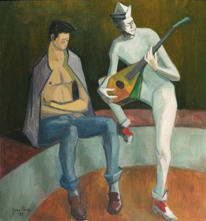 SOUCY, Jean (1934-) "Arlequin à la mandoline" Huile sur toile Signée et datée en...