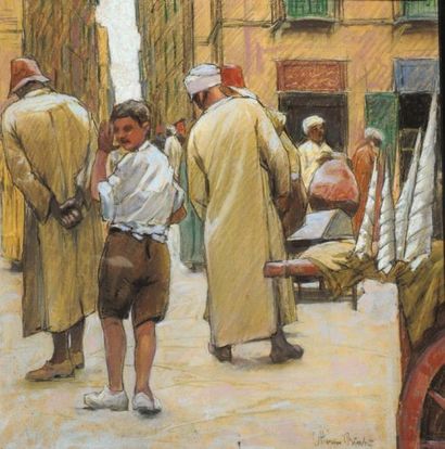 BICCHI, Ottorino (1878-1949) Bazar oriental Pastel sur papier Signé en bas à droite:...