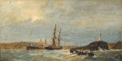 DE BURBURE, Louis (1837-1911) Marine Huile sur toile Signée en bas à gauche: L. de...