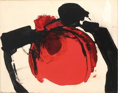 FEITO LOPEZ, Luis (1929-) Abstraction rouge et noire Acrylique sur carton Signée...