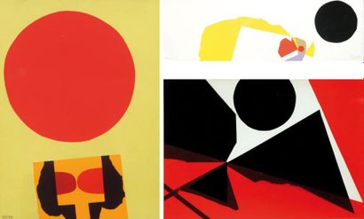 FEITO LOPEZ, Luis (1929-) Lot de trois abtractions: Abstraction sur fond jaune Technique...