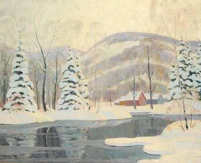 BEAMENT, Thomas Harold (1898-1984) Au bord de l'eau, Hiver Huile sur toile Signée...
