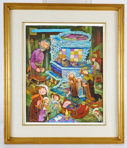 null DE GRÂCE, Nérée (1920-2002) 

"Prière en famille" 

Oil on canvas

Signed on...