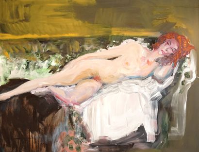 null FETTING, Rainer (1949-)

"Reclining nude on sofa (Elisabeth)"

Oil on canvas

Signed,...