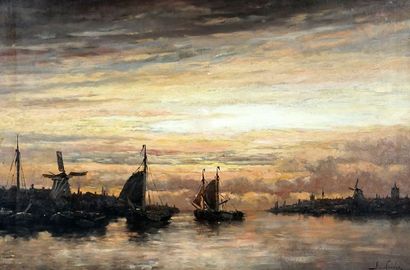  VAN COUVER, Jan (HERMANUS KOEKKOEK JR.) (1836-1909) 
Ships at Dusk 
Oil on canvas...