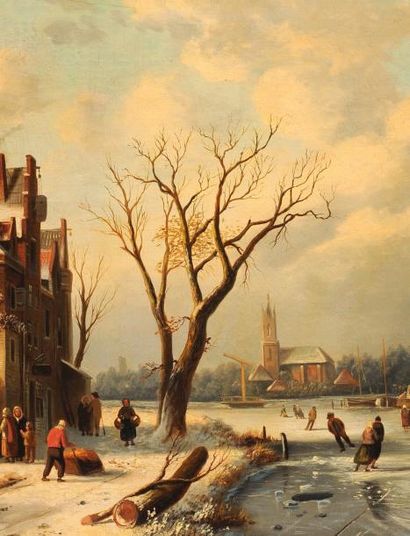 LEICKERT, Charles (1816-1907) Scène d'hiver Huile sur toile signée en bas à droite:...