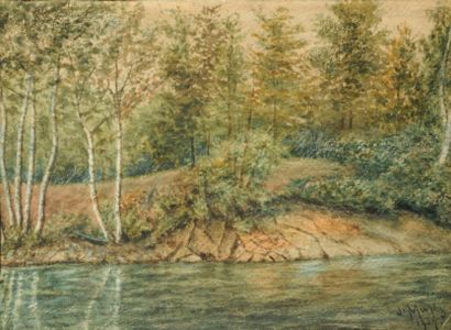 MURPHY, John Francis (1853-1921) Arbres au bord de l'eau aquarelle sur papier signée...