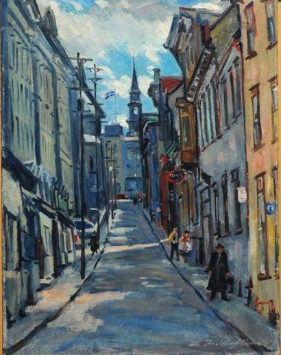 DOWNES, Lionel Fielding (1900-1972) "Rue ste-Famille, Québec" Huile sur carton signée...