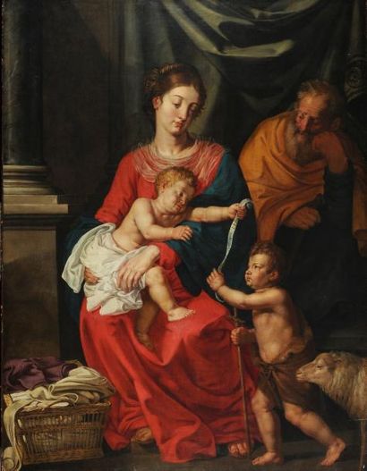 ÉCOLE Gaspar DE CRAYER XVIIe La sainte Famille avec saint-Jean Baptiste Huile sur...