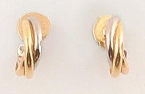 CARTIER Paire de boucles d'oreilles "trinity" en or jaune, blanc et rose 18K (poinçonnées)....