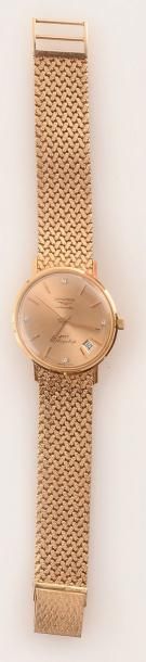 LONGINES Bracelet-montre d'homme en or rose 18K(poinçonné), modèle Flagship ultra-chrono,...