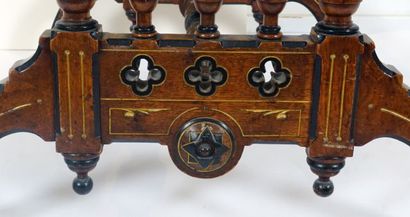 null Exceptional side table in marquetry and blackened wood;

in the center a lyre...