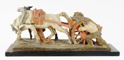  TOMBA, Cleto (1898-1987) 
Untitled - Bogged down 
Polychrome terracotta on wood...