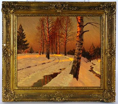  GUERMACHEFF, Michail Markianovic (1867-1930) 
Paysage d'hiver au crépuscule 
Huile...