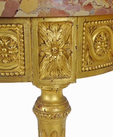  Pair of giltwood LOUIS XVI style consoles decorated with flowers, 
rockeries and...