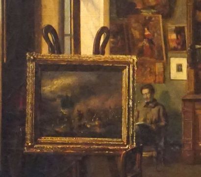  MÉRY, A. (actif XIXe) 
"Artist's studio with his collections" 
Huile sur toile 
Signée...