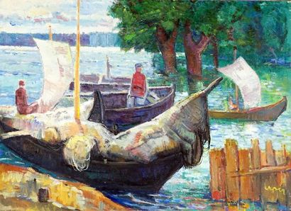  ISPIR, Eugen (1909-1974) 
Untitled - Boats 
Oil on canvas 
Signed on the lower right:...