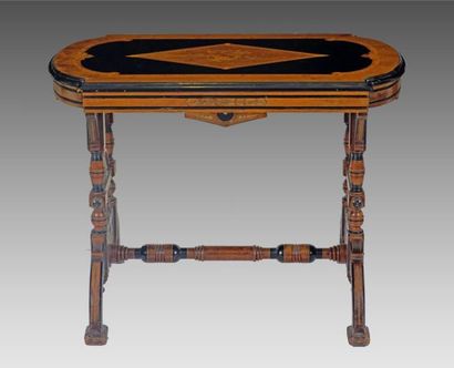 Exceptional side table in marquetry and blackened...