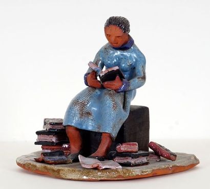  TOMBA, Cleto (1898-1987) 
"Avid Reader" 
Polycrhome terracotta 
Titled on the base...