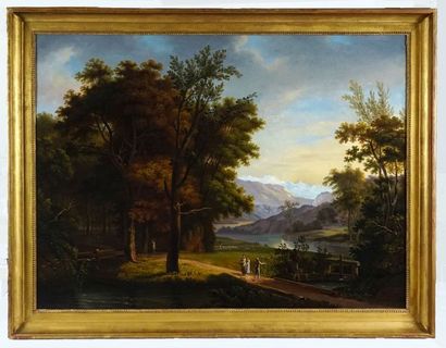  DE LANDERSET, Joseph (1753-1824) 
Paysage à l'écluse 
Huile sur toile 
Signée et...