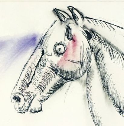  CASSINARI, Bruno (1912-1992) 
"One red horse" 
Encre et aquarelle 
Signée et datée...