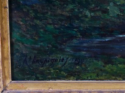  HARPIGNIES, Henri Joseph (1819-1916) 
Paysage 
Huile sur toile 
Signée et datée...