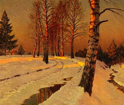  GUERMACHEFF, Michail Markianovic (1867-1930) 
Winter scene at dusk 
Oil on canvas...
