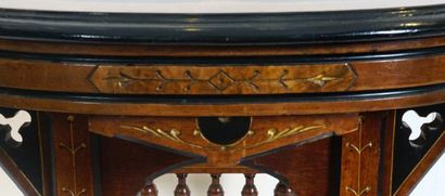 null Exceptional side table in marquetry and blackened wood;

in the center a lyre...