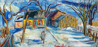  BORENSTEIN, Samuel (1908-1969) 
Untitled - Yellow house 
Oil on board 
Signed and...