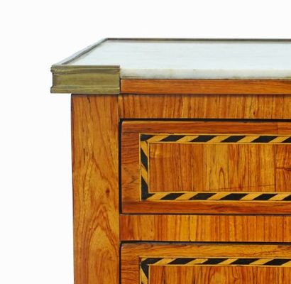 null LOUIS XVI PERIOD BEDSIDE TABLE in marquetry, opens with three rows of drawers...